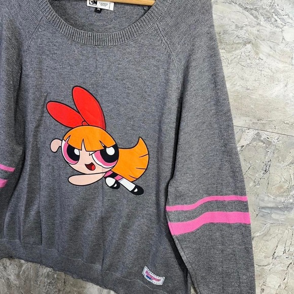 Powerpuff Girls Cartoon Network grey & pink sweater woman's Size 2XL - Picture 2 of 8